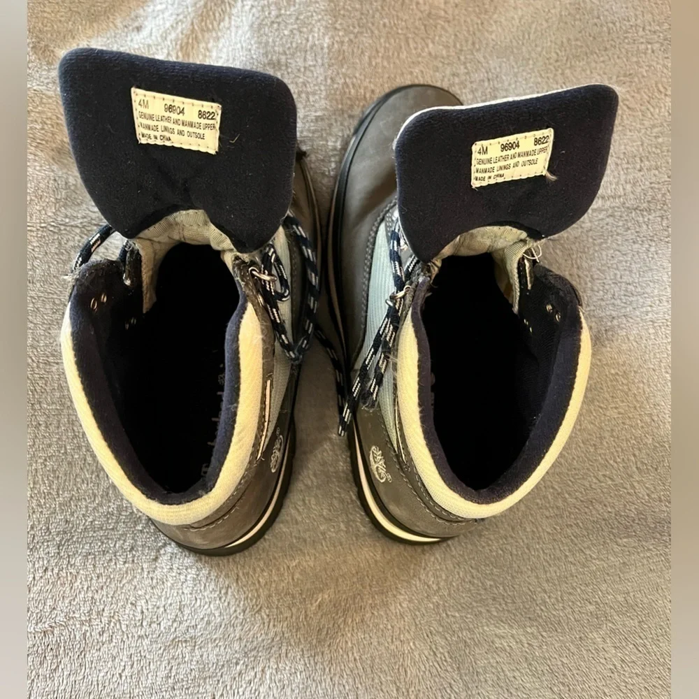 TIMBERLAND Child’s Size 4 Hiking Boots Gray Blue High-top
